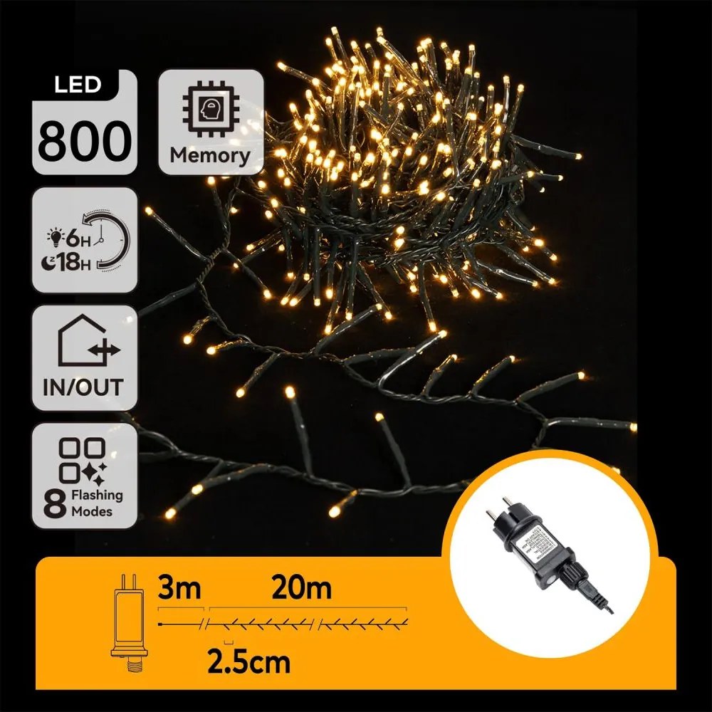 Aigostar - Vonkajší LED svetelný reťazec 800 LED/8 funkcií, 23 m, IP44, teplá biela