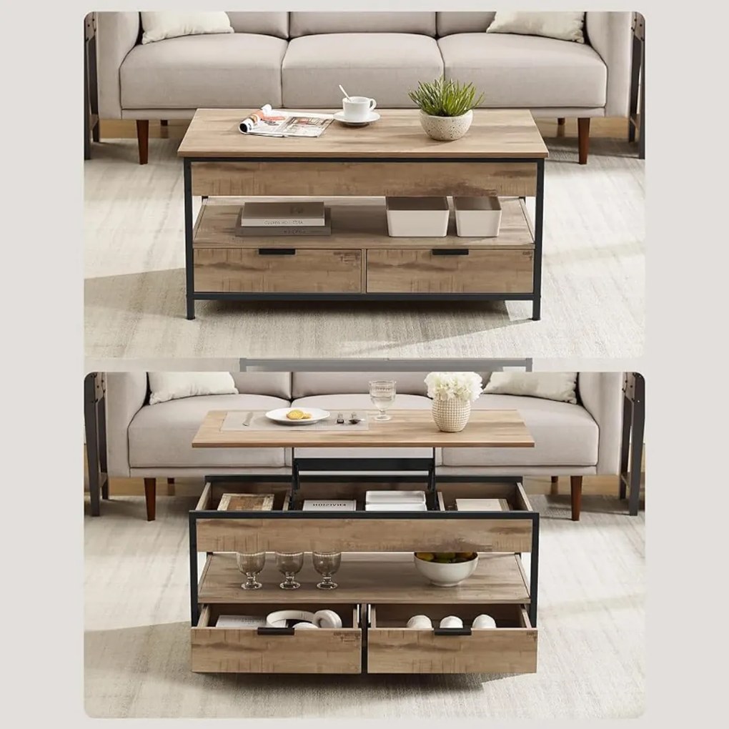 Výškovo nastaviteľný konferenčný stolík GASPAR, 50x100x(48-63)cm, čierna / camel hnedá Vasagle