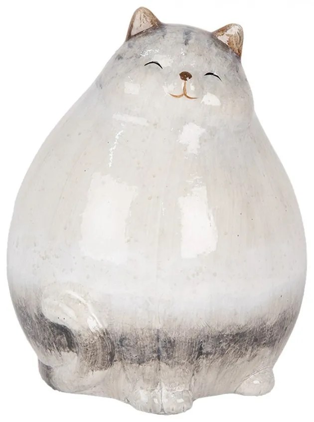 Sivá keramická dekorácia mačka - 14*13*18 cm