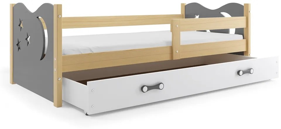 BMS Group Mikolaj jednolôžková posteľ 166x87 + zásuvka + matrac bielo-sivá - prírodná