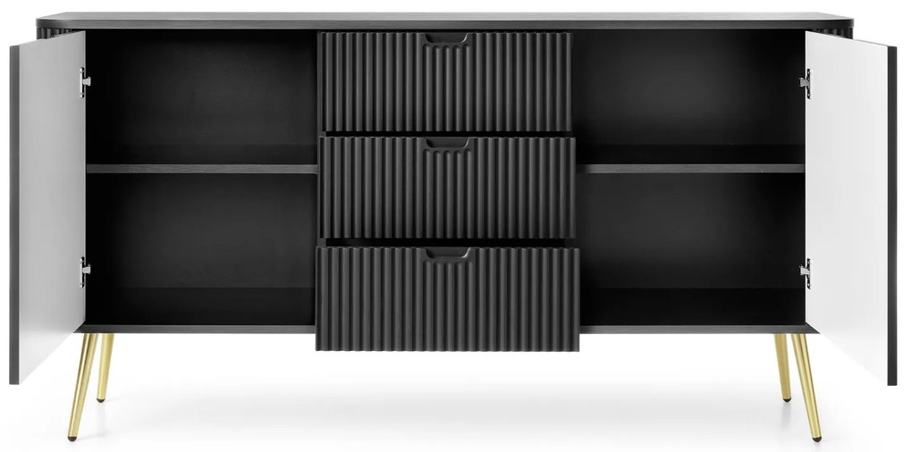 KOMODA BELLISSA ČIERNA + ZLATÉ NOŽIČKY 168 cm