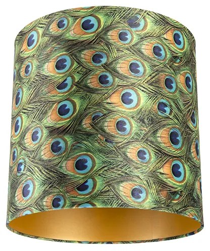 Zamatový tienidlo s motívom páv 40/40/40 so zlatým vnútrom