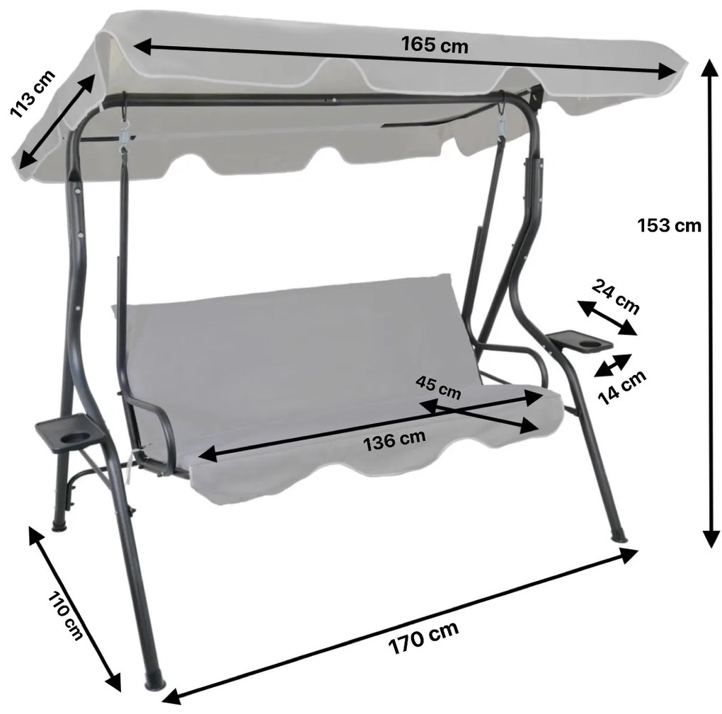 Záhradná hojdačka DOLLI 170 cm sivá