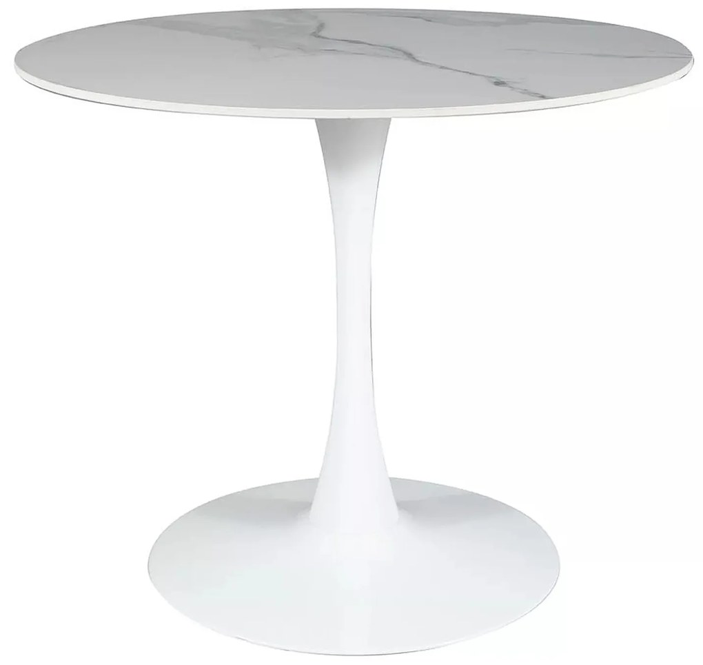 Okrúhly jedálenský stôl Espero 90 cm biely mramor/biely