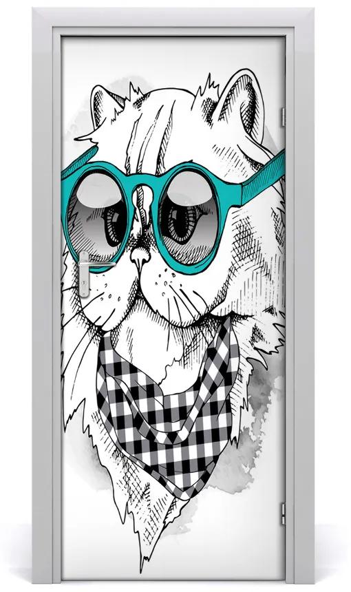 Samolepiace fototapety na dvere mačka okuliare 75x205 cm