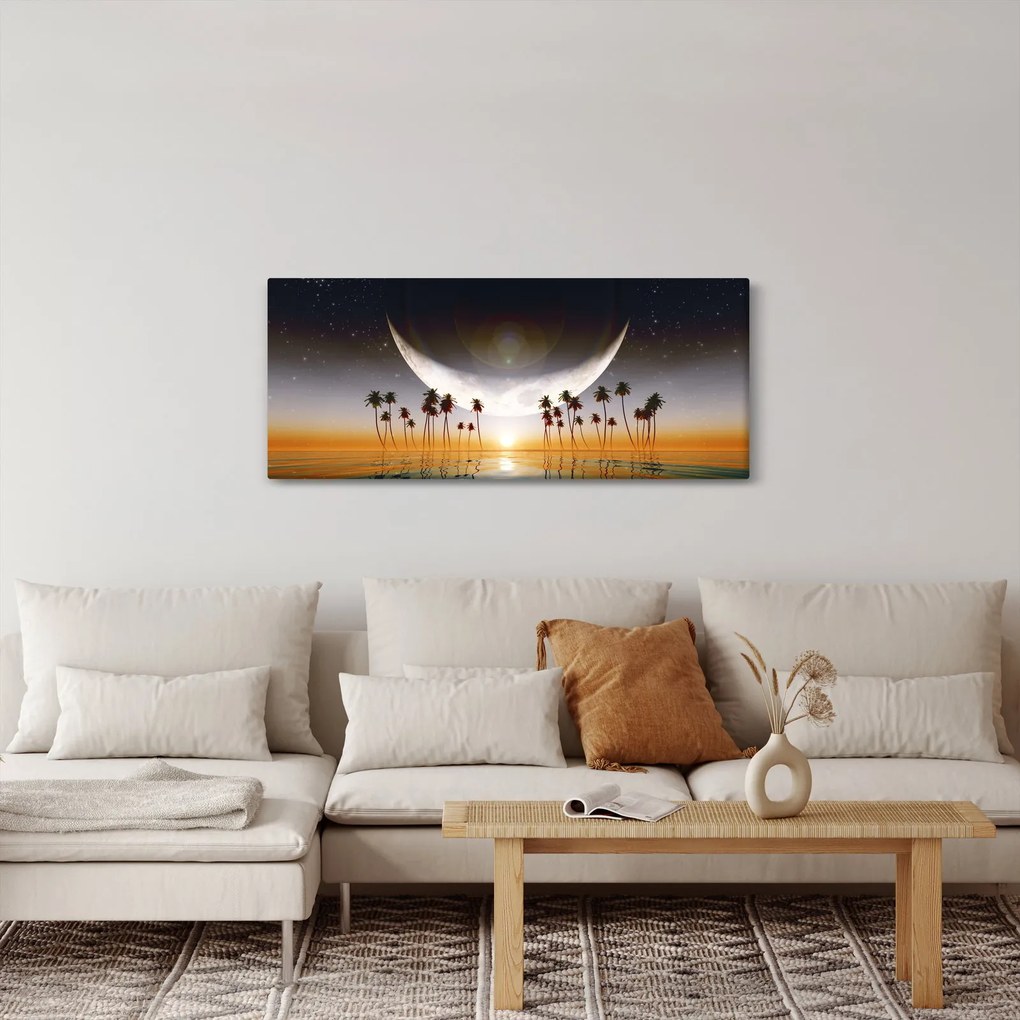 Obraz - Mesiac nad palmami (120x50 cm)