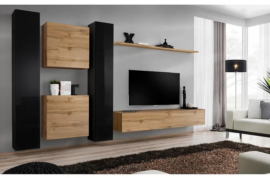 Obývacia stena Switch VI Čierna/Wotan