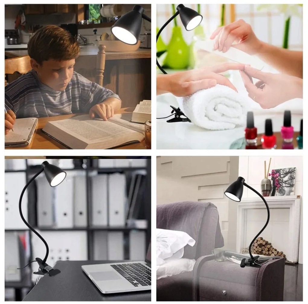 BERGE Andora LED stolná lampa s klipom 1xE27 čierna