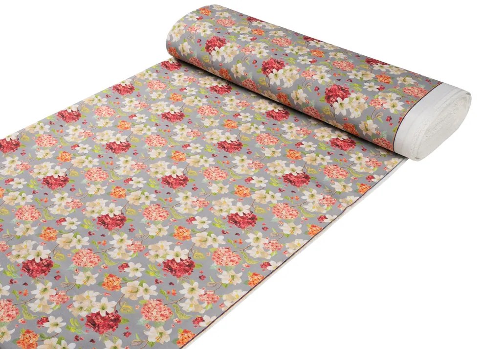 Biante Dekoračný oválny obrus PML-092 Hortenzie a ľalie na sivom 120x140 cm