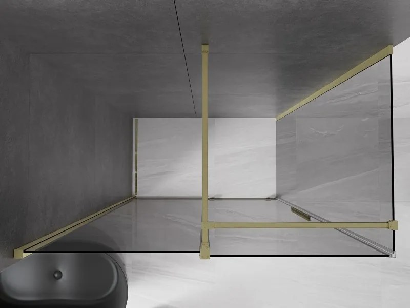 Mexen Velar, sprchový kút s posuvnými dverami 160 x 100 cm, 8mm šedé sklo, zlatá matná, 871-160-100-41-55