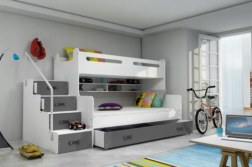 Interbeds MAX 3 poschodová posteľ 200x120 + matrace sivo-biela 2025