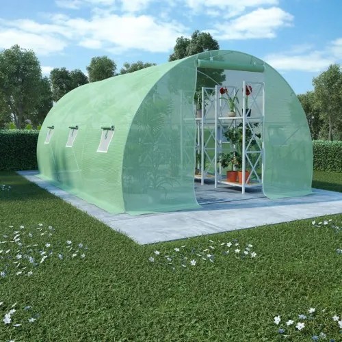 vidaXL Skleník s oceľovými základmi 13,5 m² 450x300x200 cm-