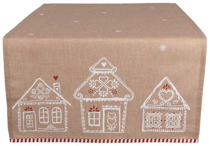 Hnedý behúň s perníkovými chalúpkami Gingerbread Bliss - 50*140 cm