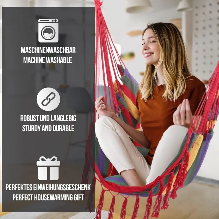 MIADOMODO Závesné hojdacie kreslo, farebné, dovnútra aj von