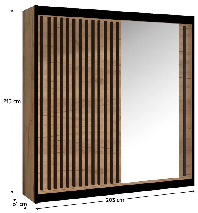 Šatníková skriňa s posuvnými dverami Ladder 203 - dub craft / čierna