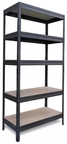 Fistar Regál 1800x900x400 mm, lakovaný 5-policový, nosnosť 875 kg - ČIERNA-DUB