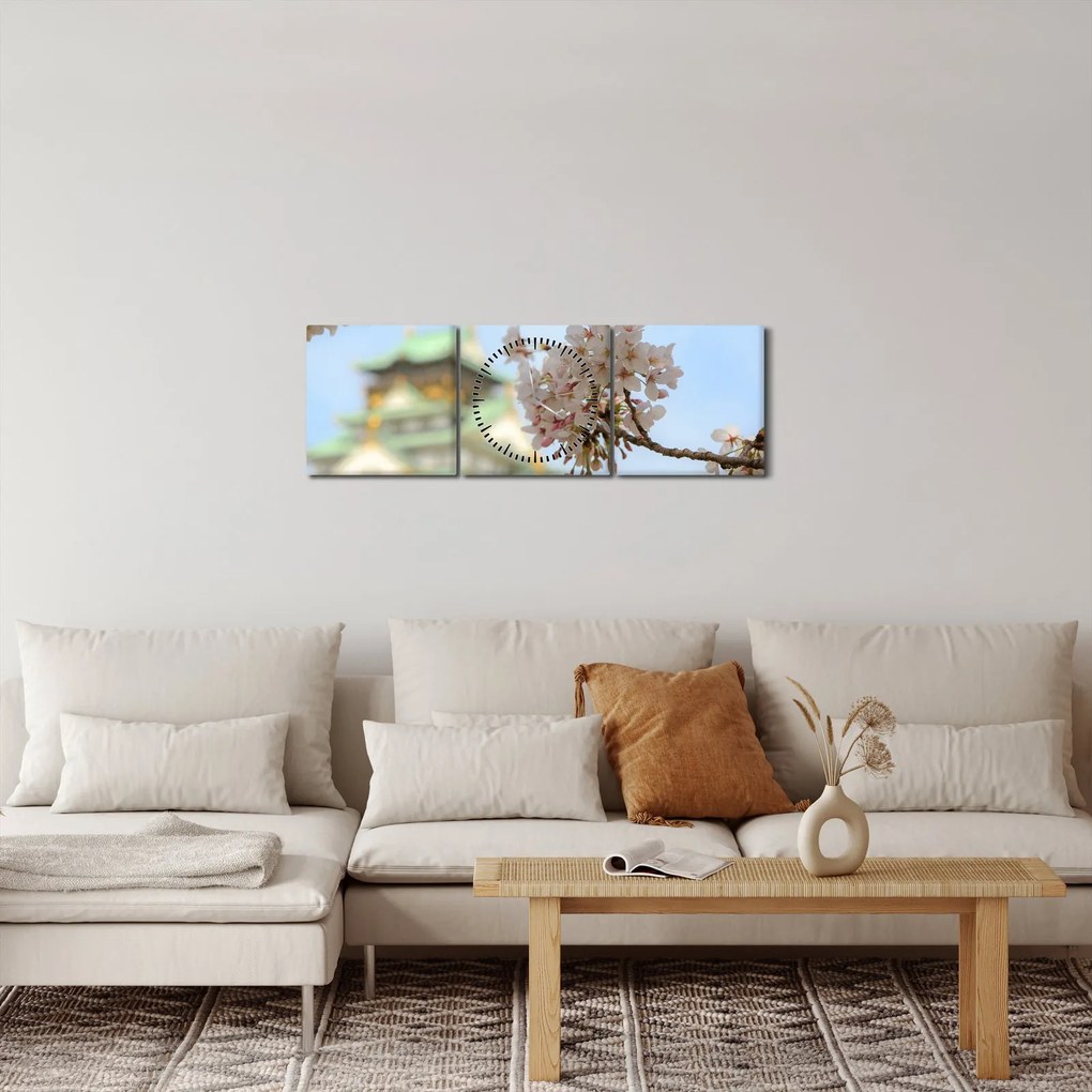 Obraz - Sakura (s hodinami) (90x30 cm)
