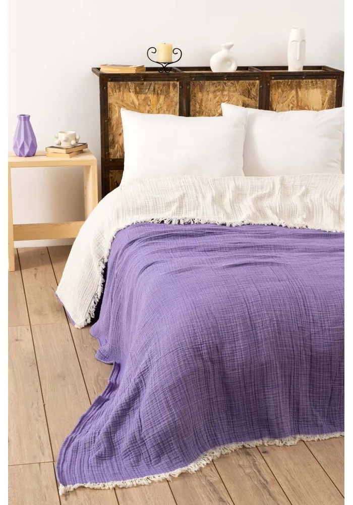Fialová mušelínová prikrývka na dvojlôžko 230x250 cm – Mijolnir