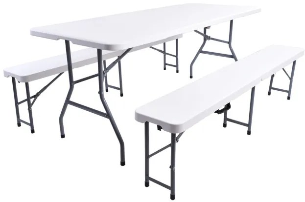 Rozkladací stôl FETA biely + 2 lavice