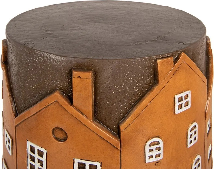 Hnedý tehlový odkladací stolík s domčekmi Amster - Ø 39*40 cm