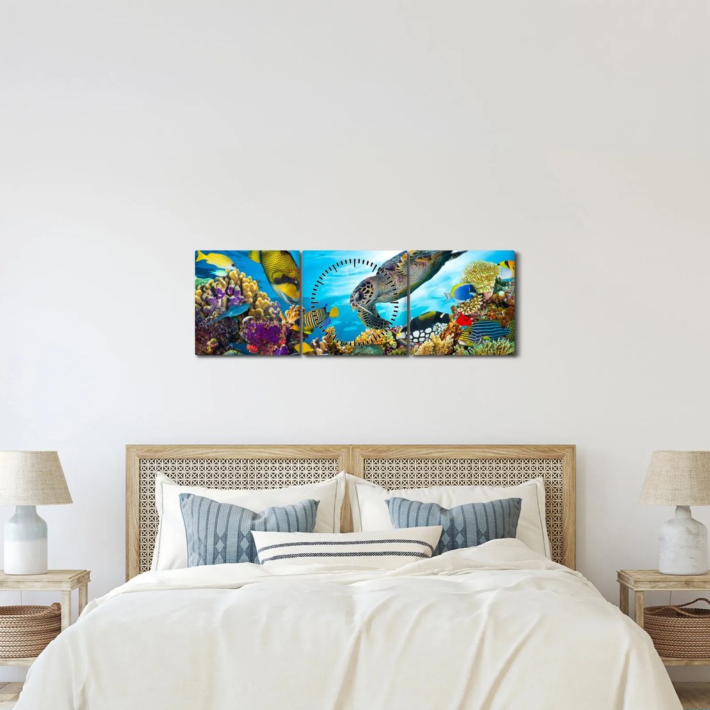 Obraz koralového útesu (s hodinami) (90x30 cm)