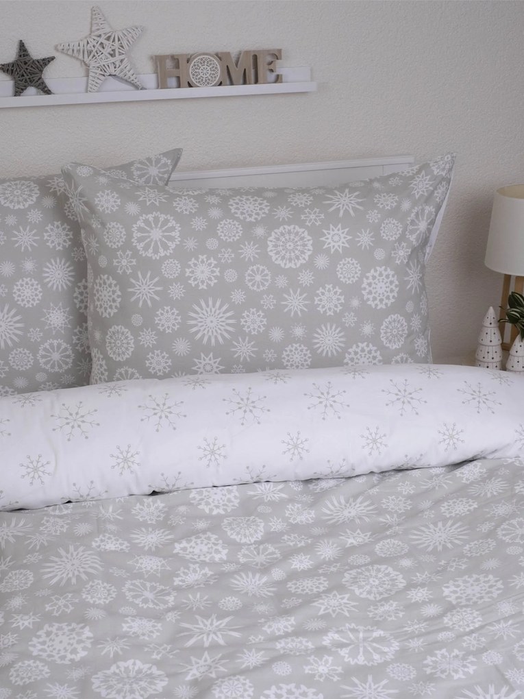 Vianočné francúzske bavlnené obliečky Renforcé – Vločky sivé