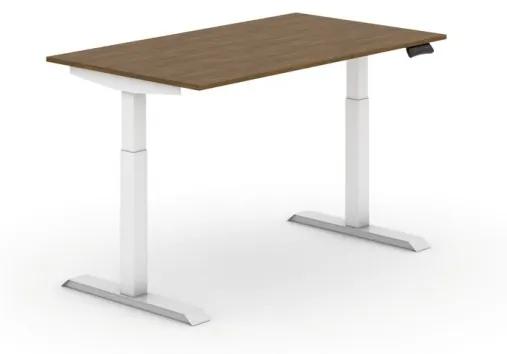 Výškovo nastaviteľný stôl, elektrický, 735-1235 mm,  doska 1400x800 mm, orech, biela podnož