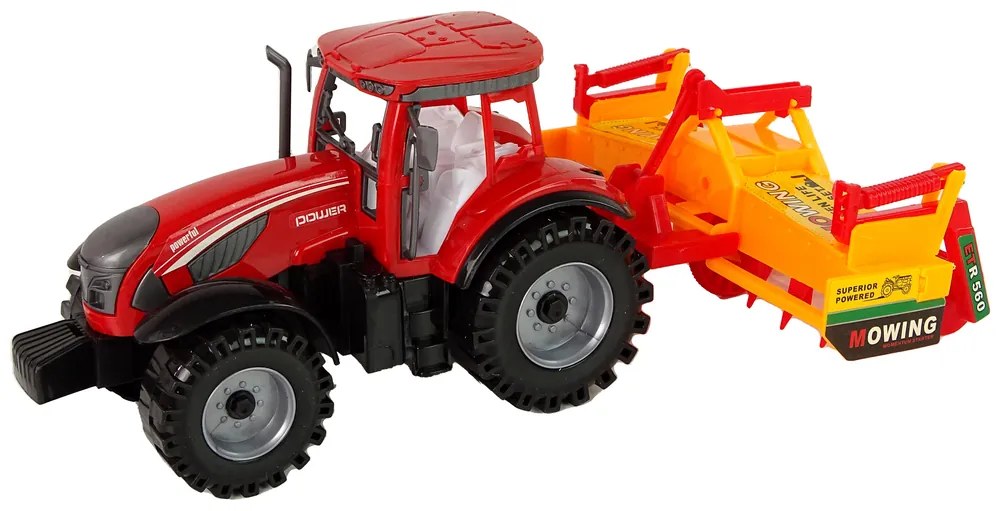 Lean Toys Červený traktor s oranžovým kultivátorom