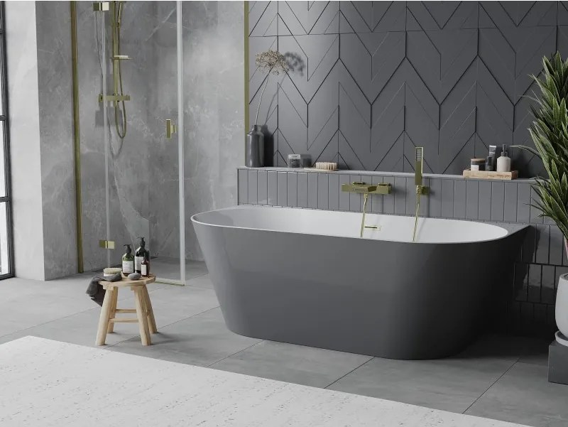 Mexen Oval Slim, voľne stojaca vaňa ku stene, 170 x 80 cm, biela-šedá, zlatý matný prepad, 52661708062-55