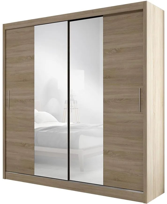 Skriňa Ola 200 cm dub sonoma so zrkadlom