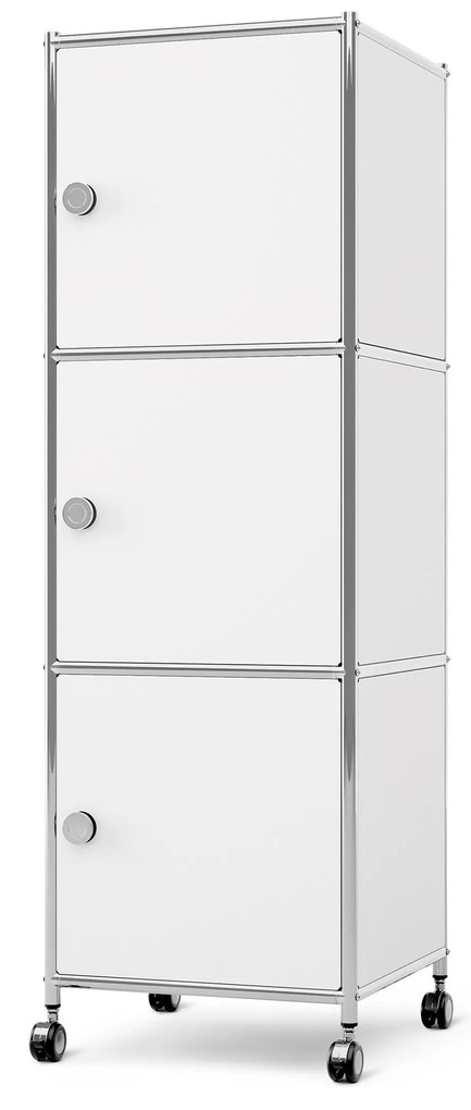 Kovová skrinka na kolieskach »CN3« s 3 dvierkami, biela