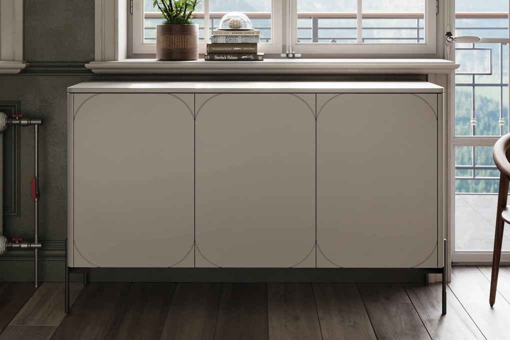 Kozmetická komoda Sonatia 150 cm s tromi dverami - kasmír / čierne nohy