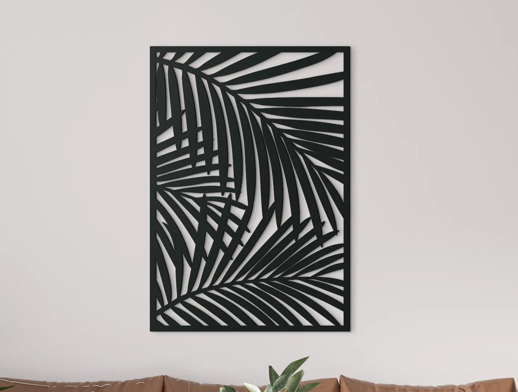 drevko Drevený obraz Tropické palmové listy Rozmer obrazu: 44,5 x 31 cm, Farba dekorácie: Čierna
