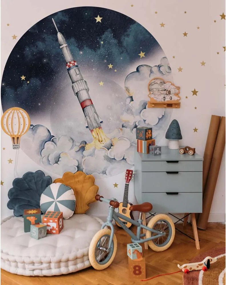 Samolepka do detskej izby Raketa v kruhu / Priemyselná evolúcia L