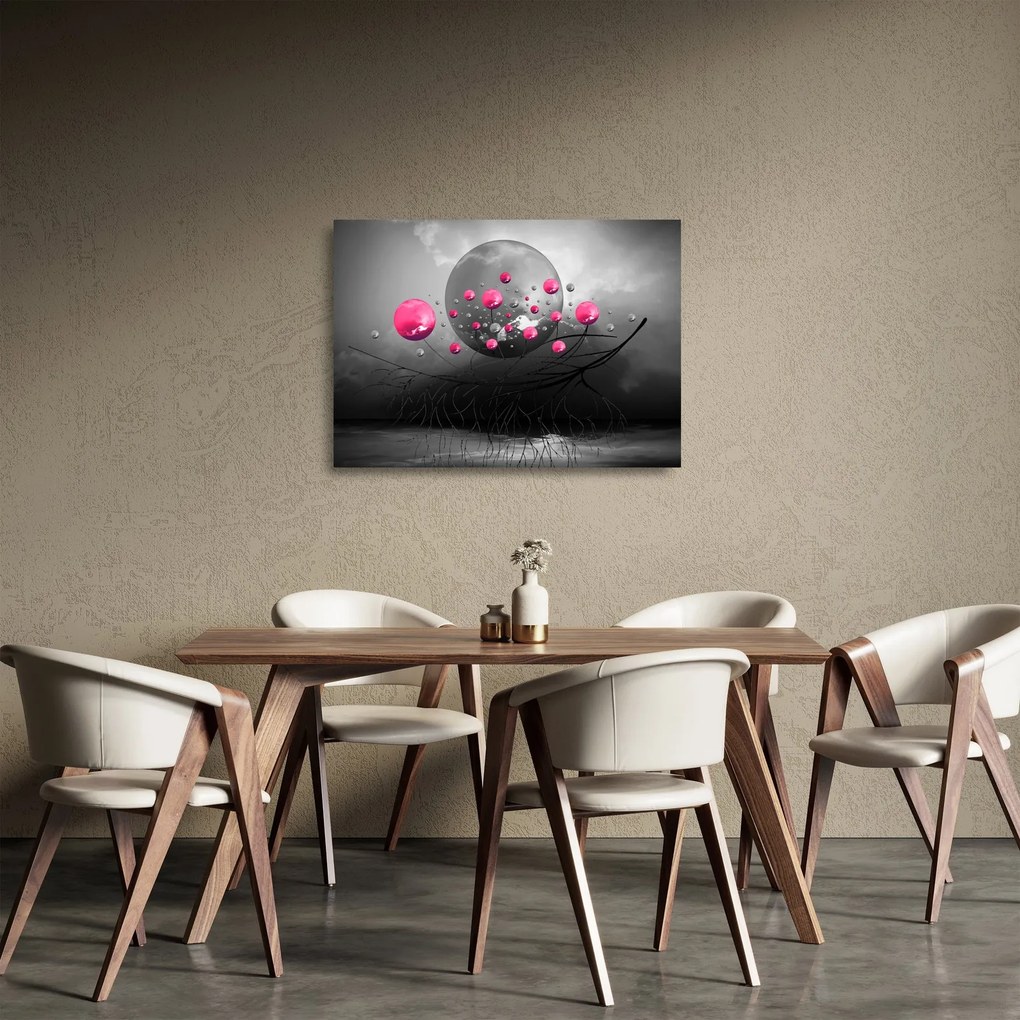 Sklenený obraz ružových abstraktných gulí (70x50 cm)