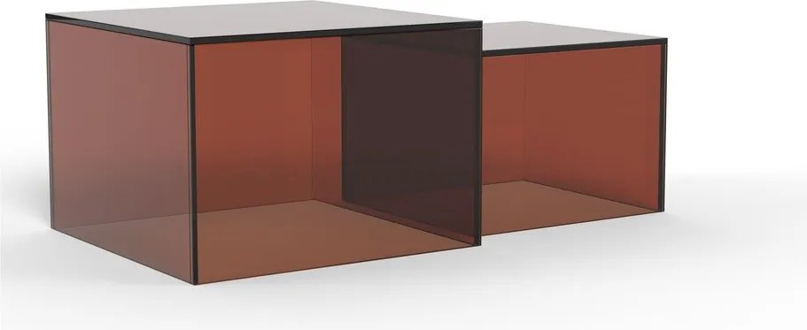 Hnedé sklenené konferenčné stolíky v súprave 2 ks 50x50 cm Dice – Actona