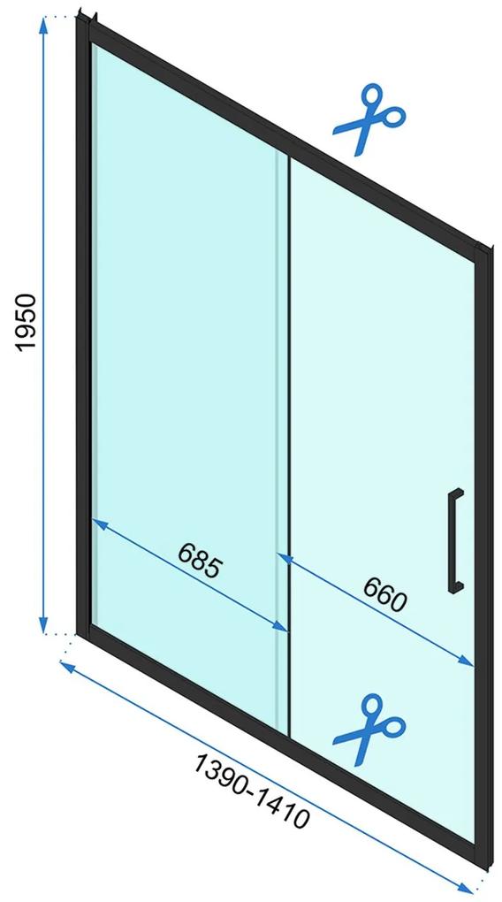 Rea Rapid Slide Wall, 3-stenný sprchovací kút s posuvnými dverami 130 (dvere) x 90 (stena) x 195 cm, 6mm číre sklo, čierny profil, KPL-09884
