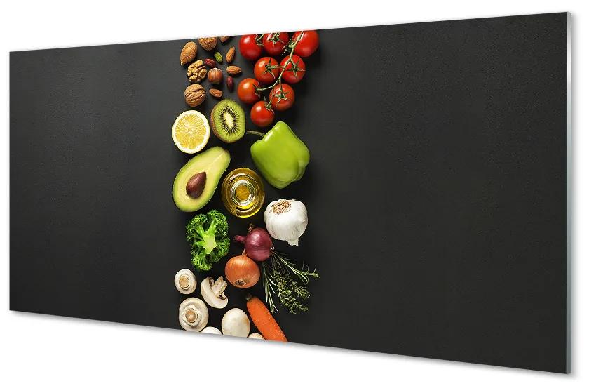 Sklenený obklad do kuchyne Citrón avokádo mrkva 125x50 cm