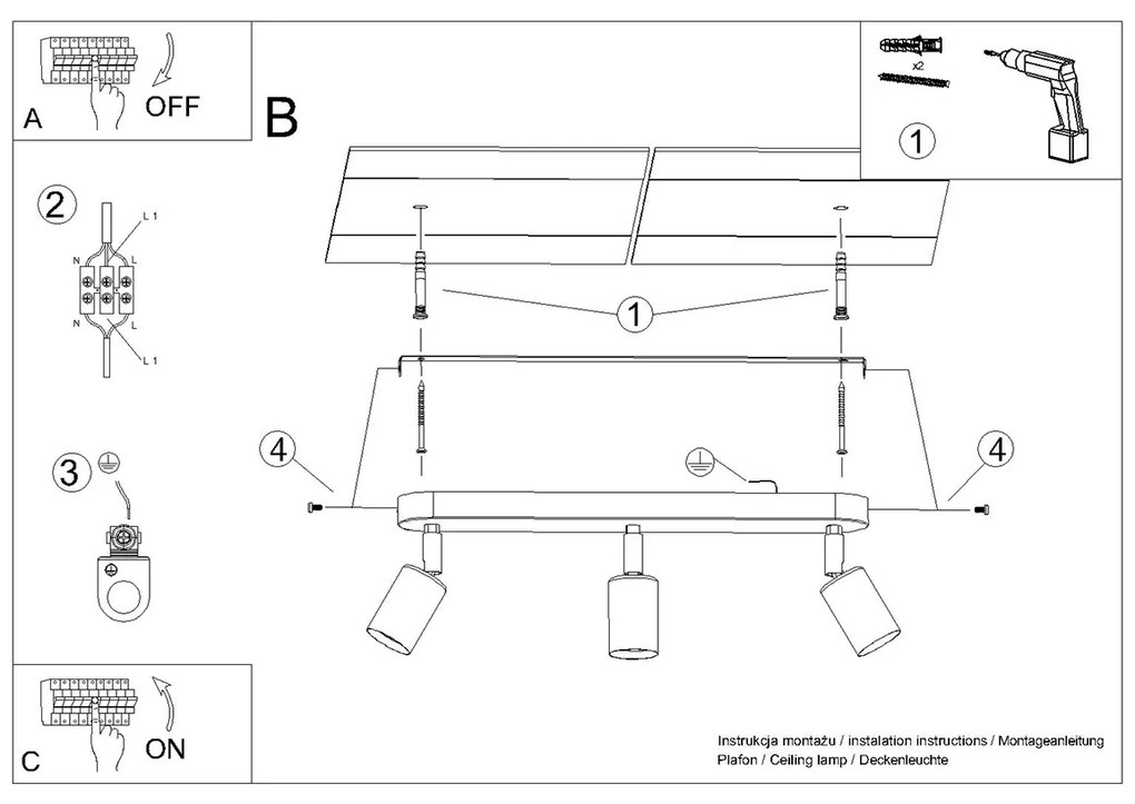 Bodové svietidlo Fornes 3, čierne telo svietidla, (možnosť polohovania)