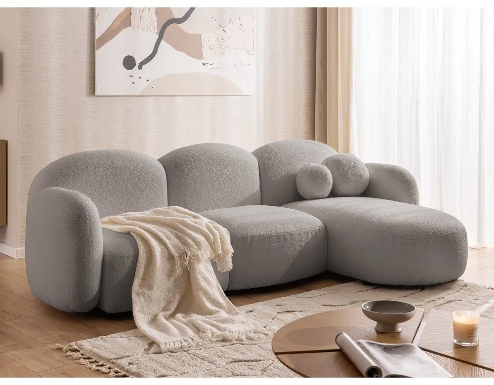 Sivá rohová pohovka z textílie buklé (pravý roh/s leňoškou) Orbit – Ropez