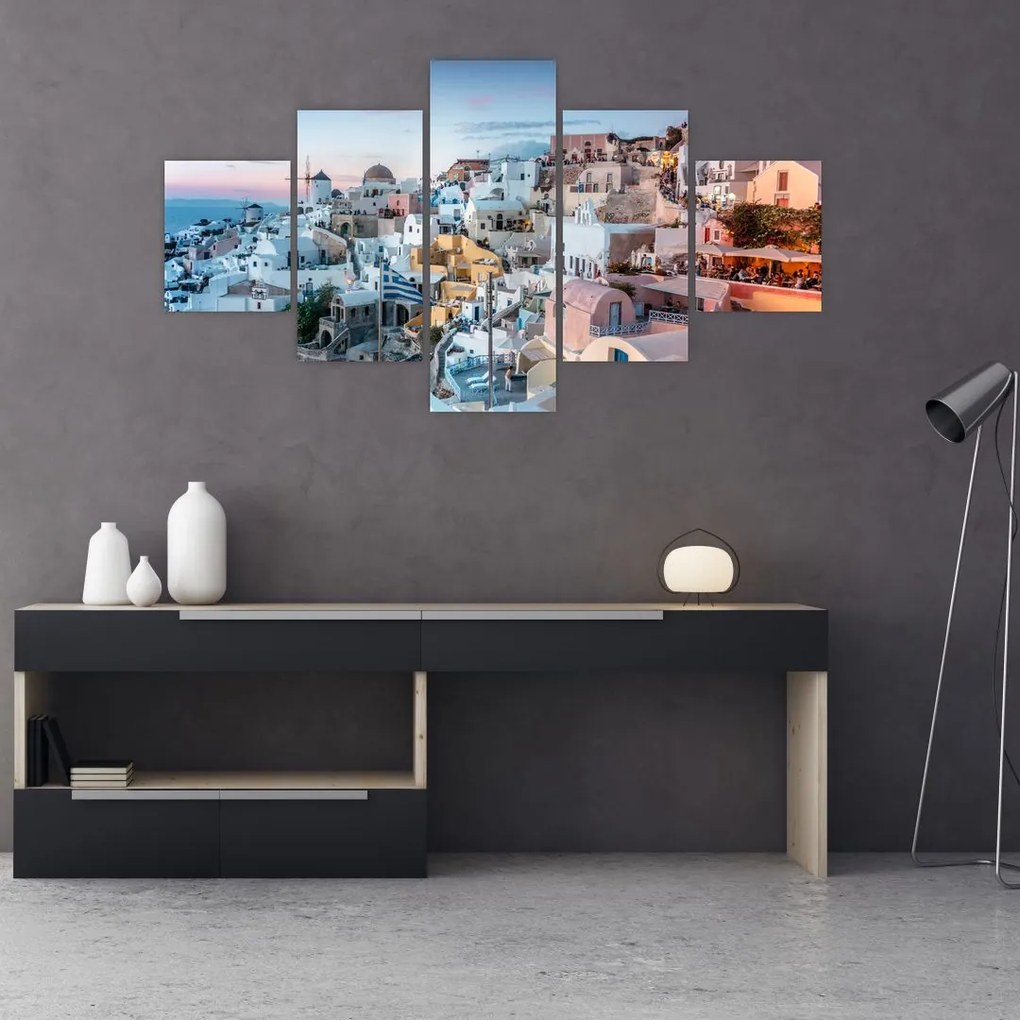 Obraz - Súmrak v Santorini (125x70 cm), 40 ďalších rozmerov