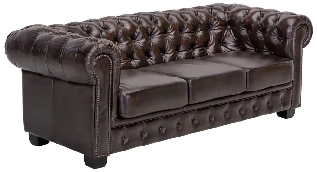 furniture-nabytek.cz - Trojmiestna pohovka Chesterfield z pravej kože, hnedá – 200×90×72 cm