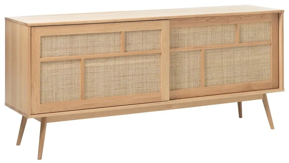 Nízka komoda v dekore duba s posuvnými dverami v prírodnej farbe 180x80 cm Barrali – Unique Furniture