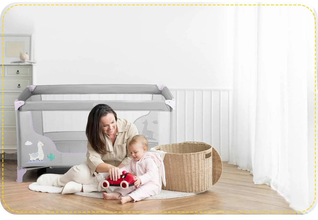 Ricokids Cestovná postieľka + matrac + taška 125 x 65 x 78 cm RK-240 sivá levanduľová