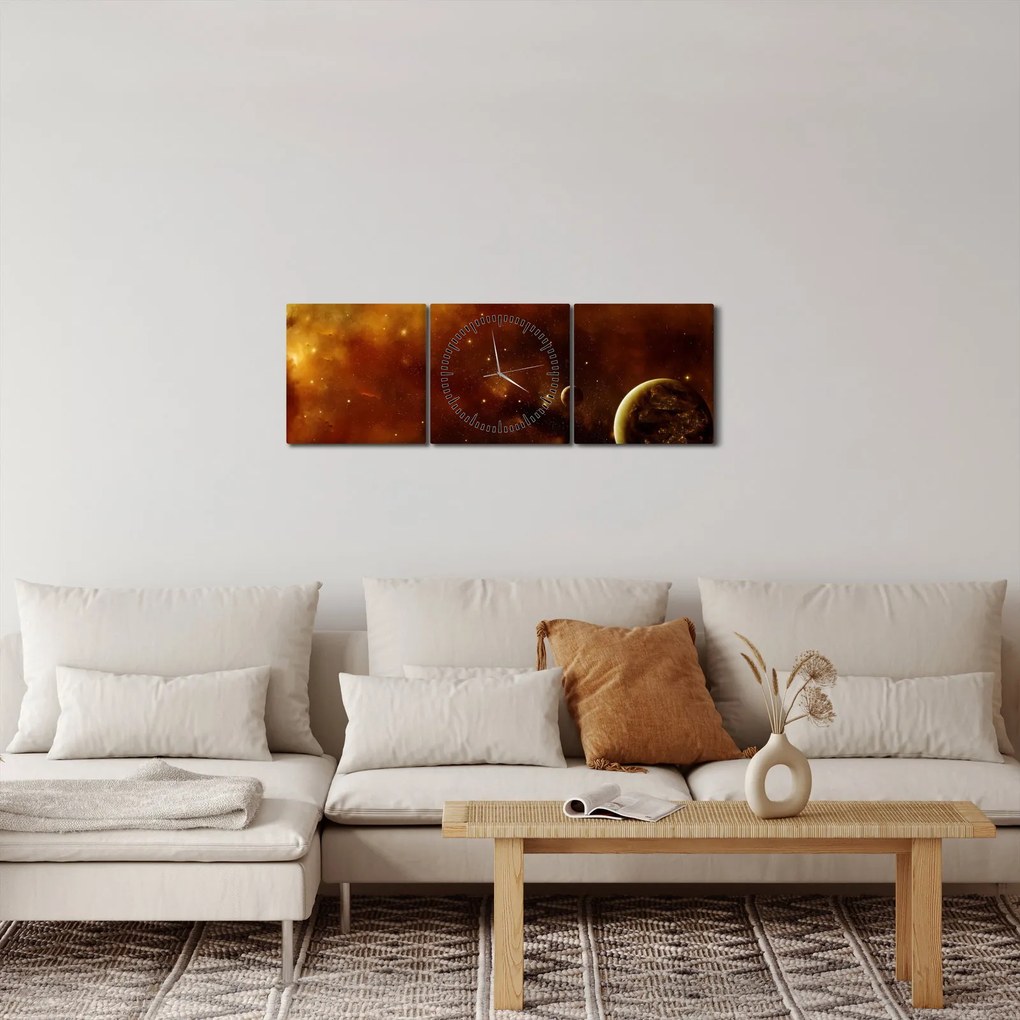 Obraz - Planéty s hmlovinou (s hodinami) (90x30 cm)