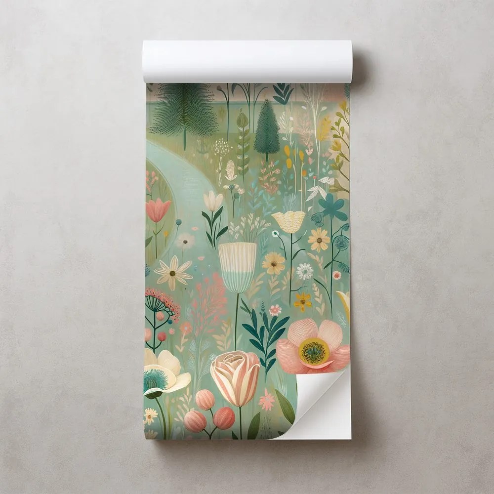 Samolepiaca tapeta pastelová kvetinová lúka