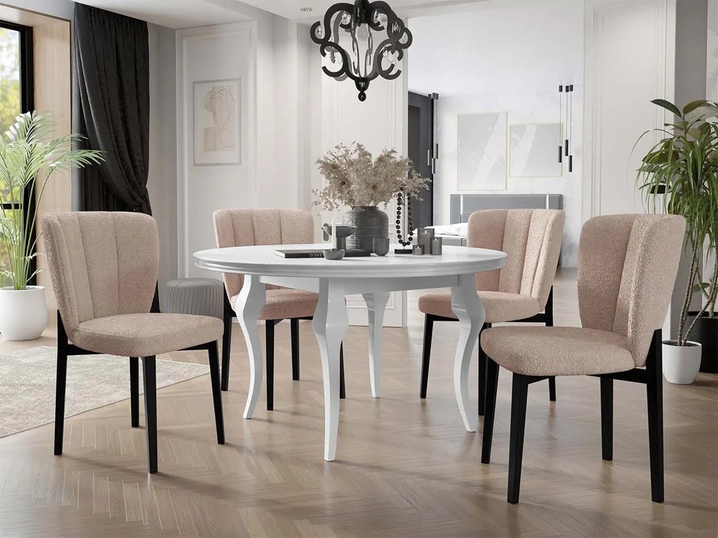 Rozkladací stôl Julia FI 120 so 4 stoličkami ST106 08, Farby: čierny, Dostupné poťahy: Baloo 2085, Farby:: biely lesk