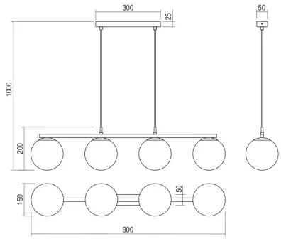 Redo 01-3155 - Luster na lanku BOWLING 4xE27/42W/230V zlatá
