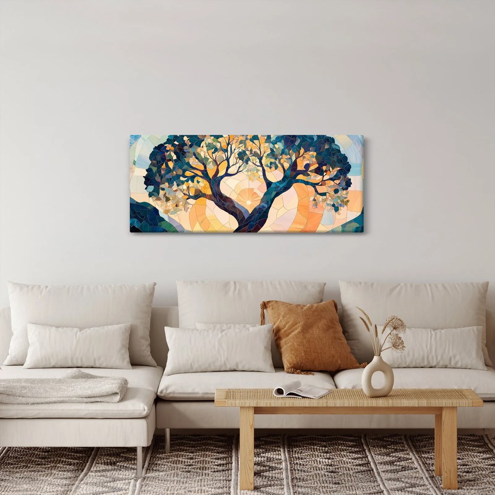 Obraz – Mozaika – slnko a strom II. (120x50 cm)