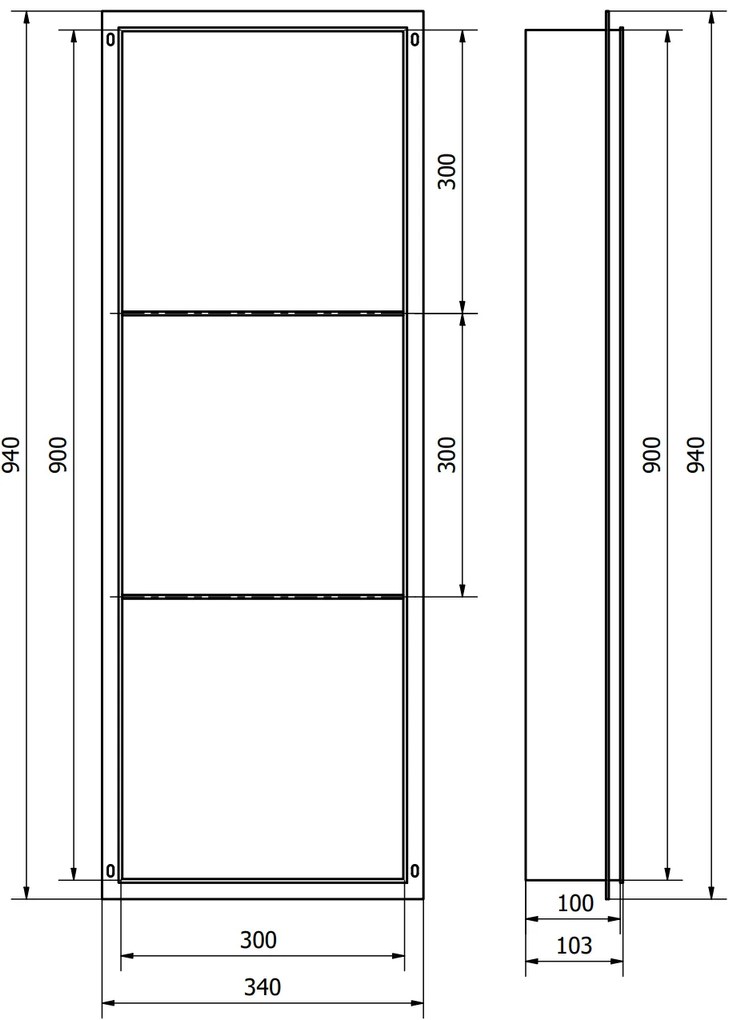 Mexen X-Wall-NR, polička na zapustenie pod obklad bez goliera 90 x 30 cm, zlatá matná, 1951903010S